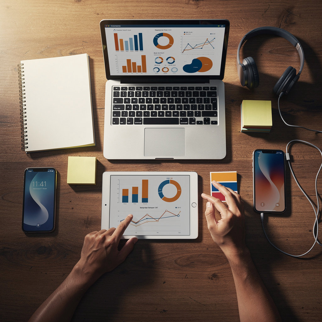 Disparando professional team collaborating on Marketing strategy and values